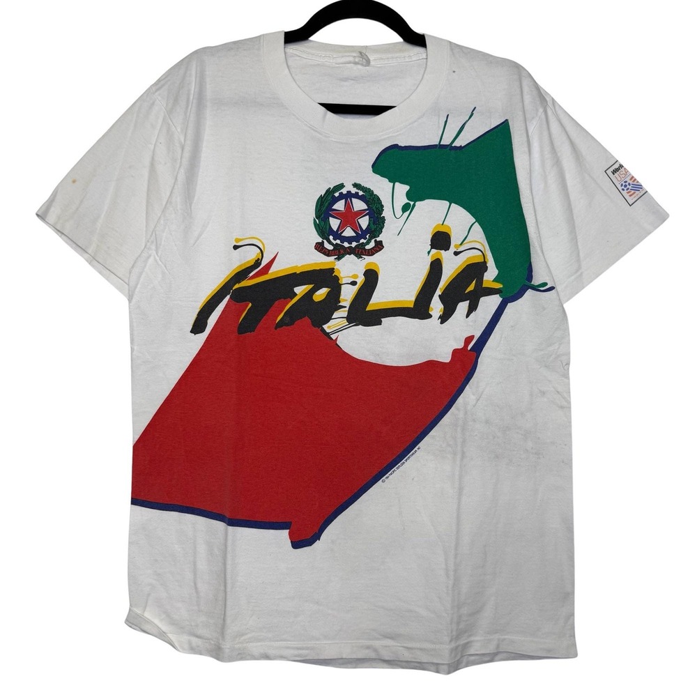 Vintage 90s World Cup 1990 T-Shirt Mens Size L Italy FIFA Soccer White Rare